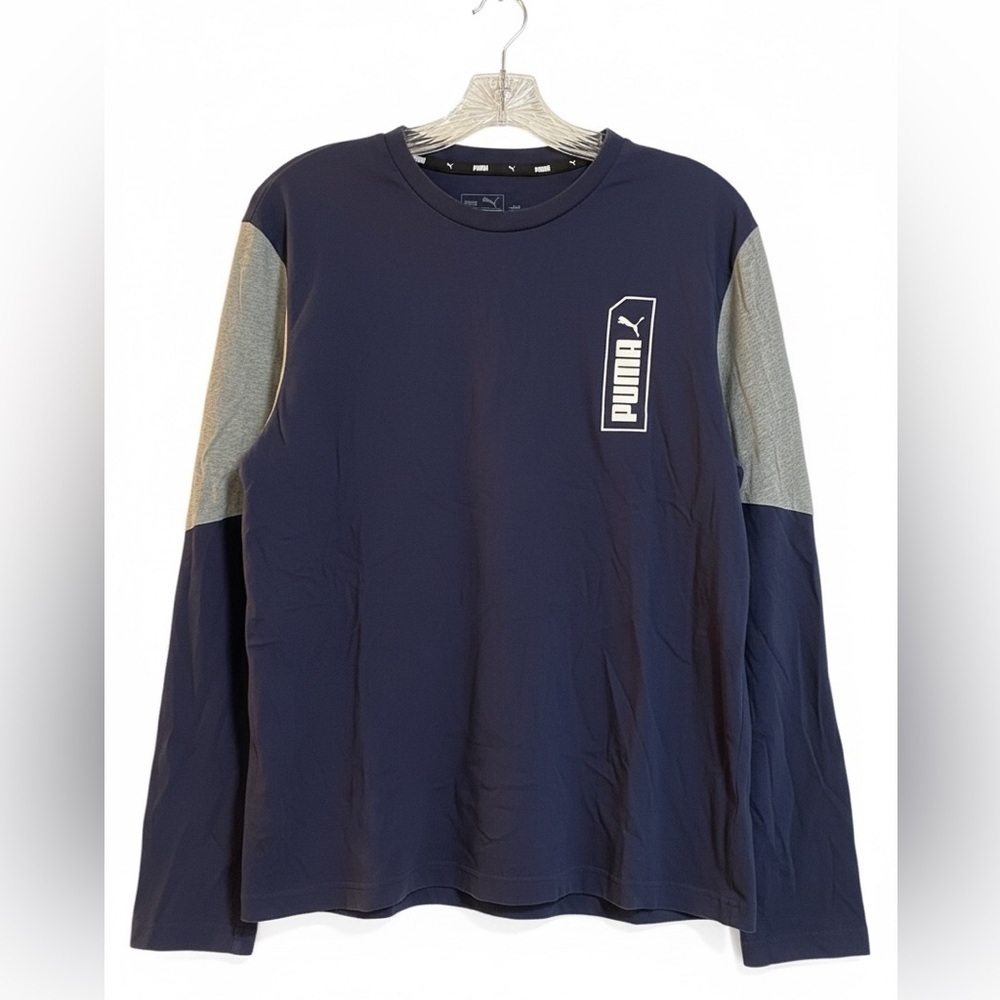 PUMA Men's Long Sleeve Shirt in Navy and Gray Size M